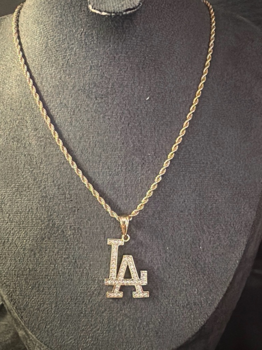 Gold LA Initial Pendant Necklace with Twisted Rope Chain
